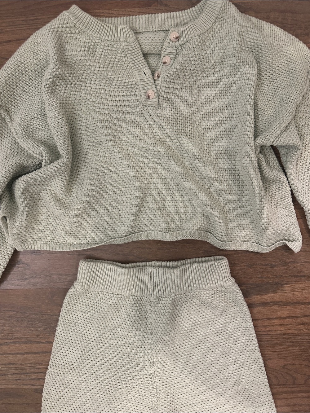 Sincerly Jules Sage Knit Henley Crop Top & Ribbed High-Waist Pants Set